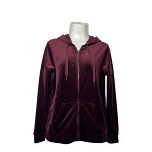Dolce Vida Maroon Velour Zip Up Hoodie Women Medium Velvet Track Jacket Y2K Chic